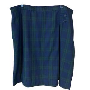 Lands’ End Women’s Blackwatch Plaid A-Line Skirt Size 14 Green Blue Tartan